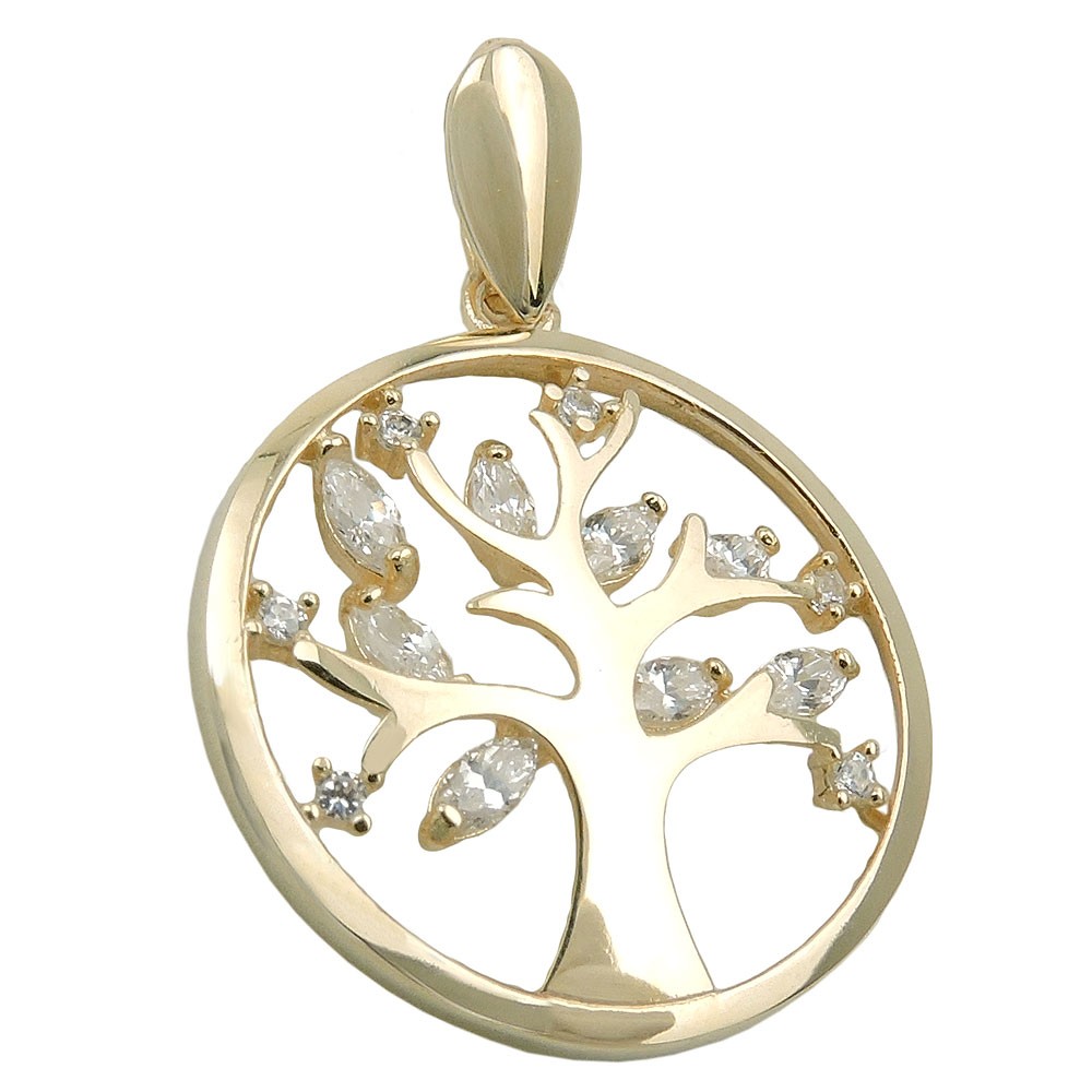 Anhänger Lebensbaum mit Zirkonias 375 Gold