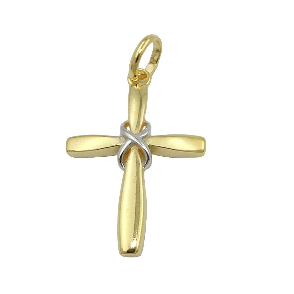 Anhänger Kreuz bicolor glänzend 375 Gold