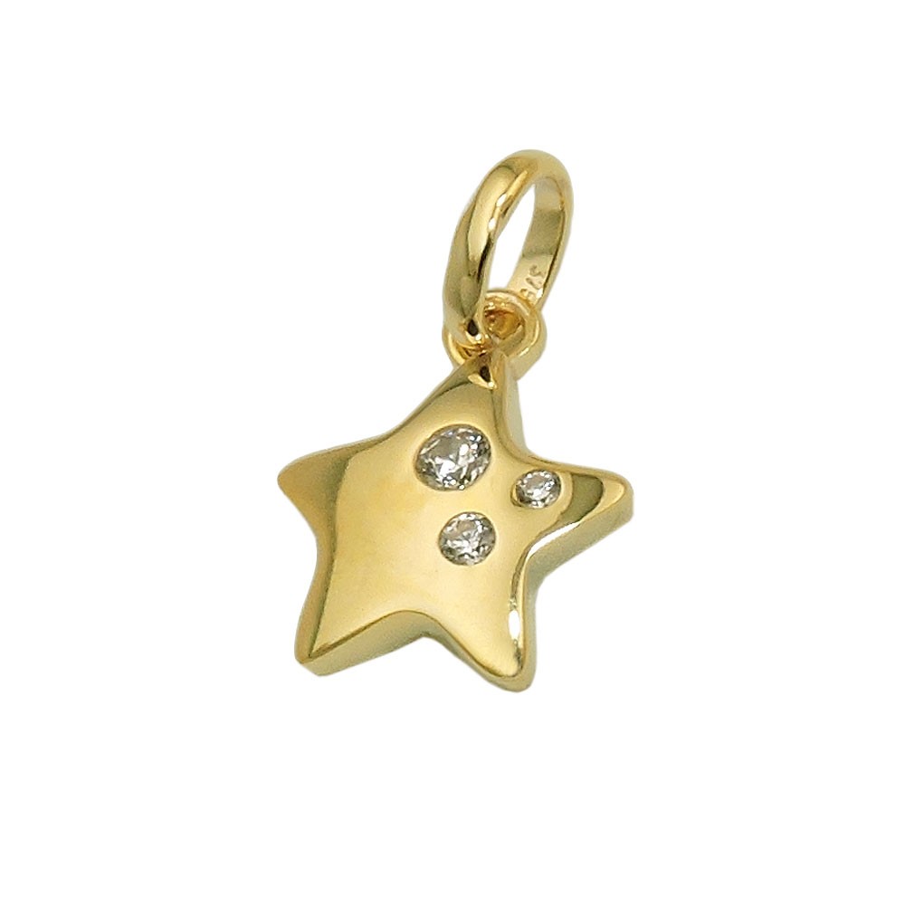 Anhänger Stern glänzend mit 3 Zirkonias 375 Gold