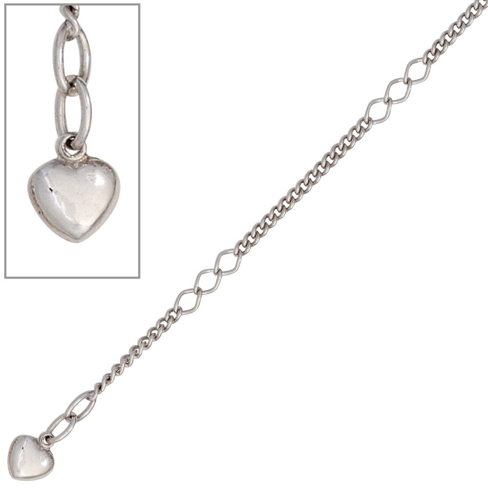 Fußkettchen Fußkette Herz 925 Sterling Silber rhodiniert 27cm Karabiner