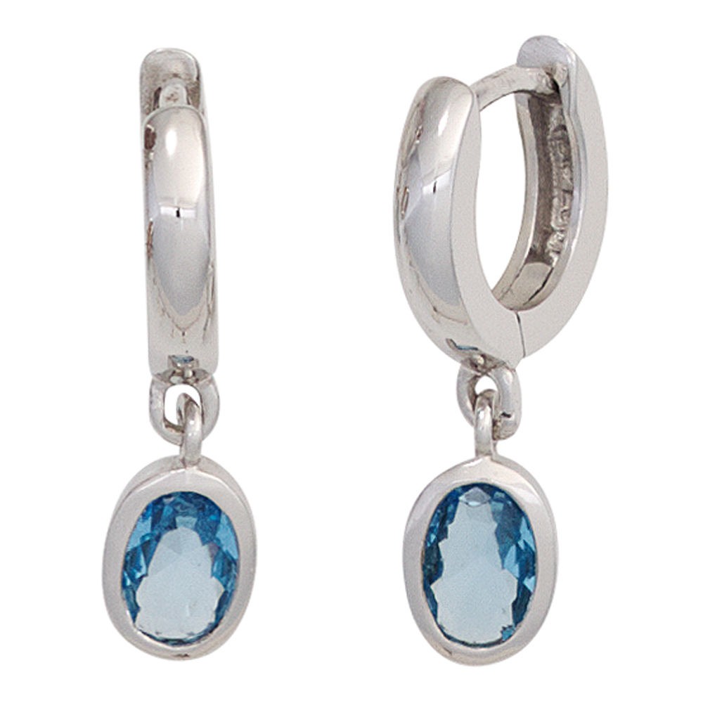 Creolen 925 Sterling Silber 2 Zirkonia hellblau blau Ohrringe Silbercreolen