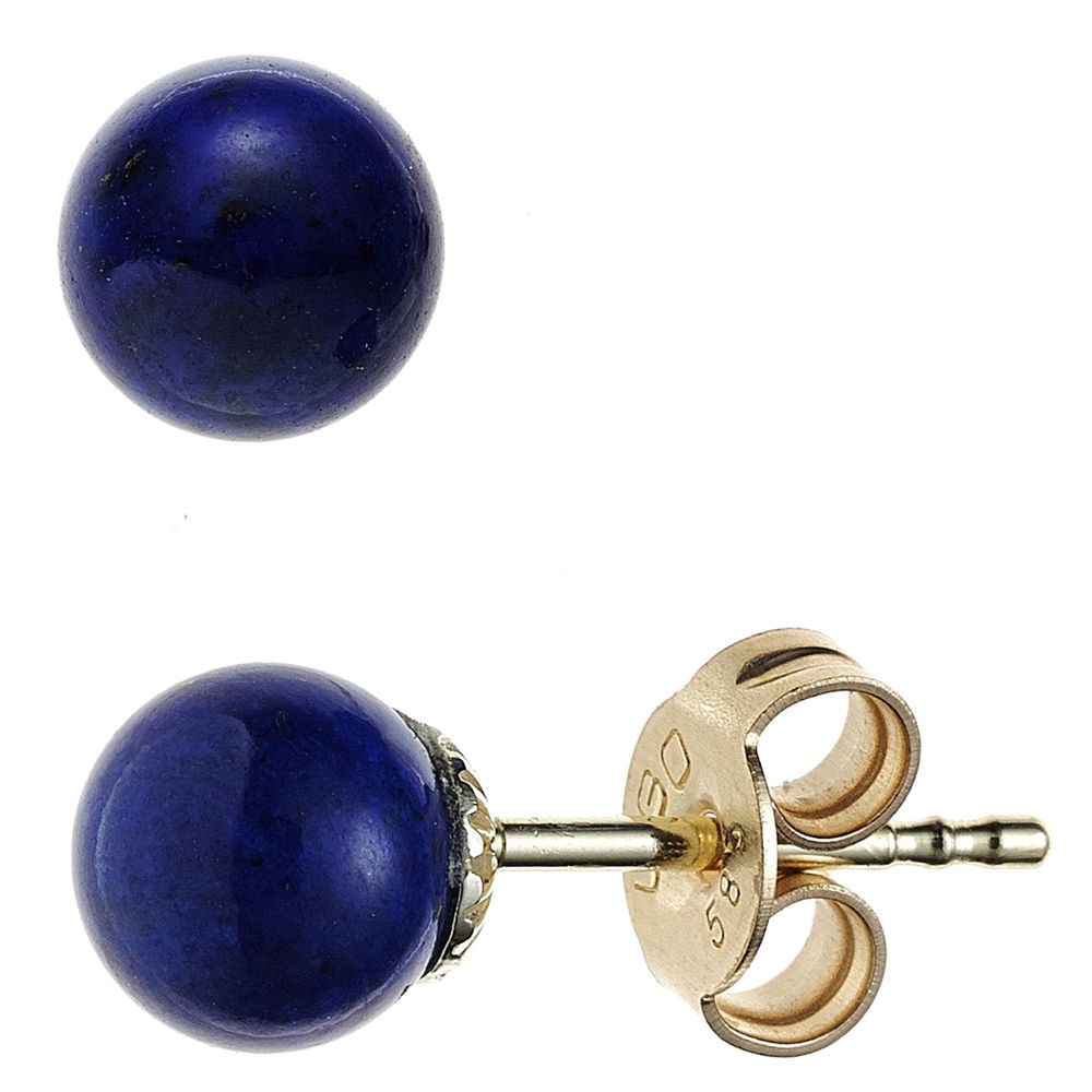 Ohrstecker Kugel 585 Gelbgold 2 Lapislazuli blau Ohrringe Goldohrstecker