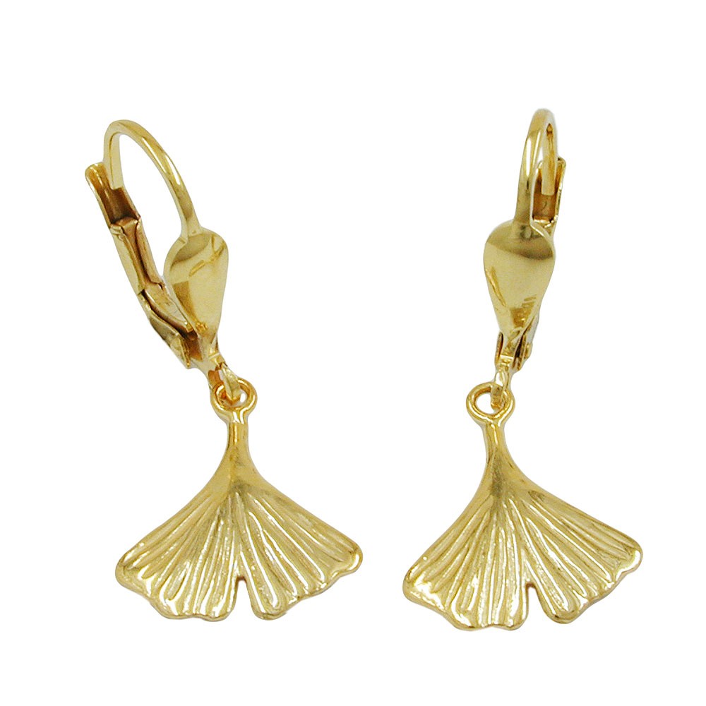 Ohrringe Hänger Brisur Ginkgoblatt glänzend 375 Gold