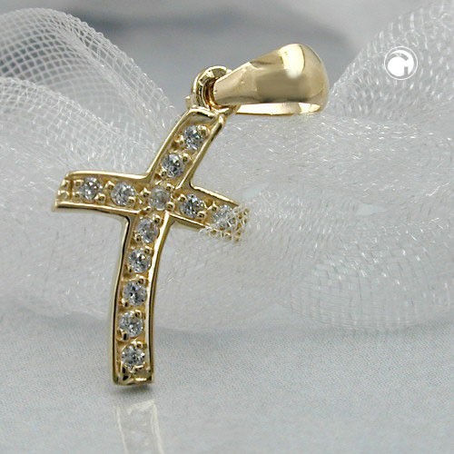 Anhänger Kreuz 12x Zirkonia 375 Gold