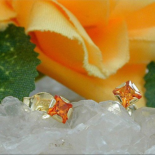 Stecker Cubic Zirkonia orange Viereck 333 Gold