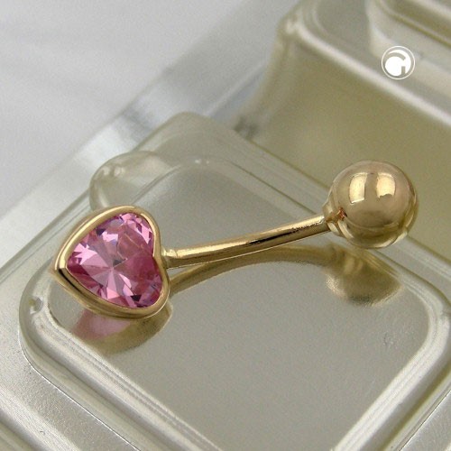 Piercing Zirkonia-Herz pink 585 Gold