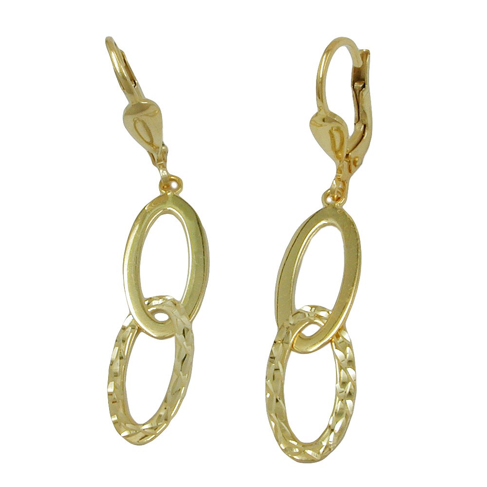 Ohrringe Hänger Brisur2 Ovale glatt diamantiert 375 Gold