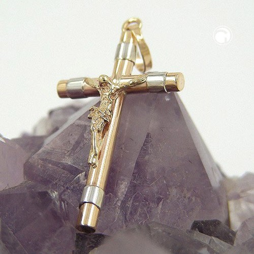 Anhänger Kreuz bicolor 375 Gelbgold