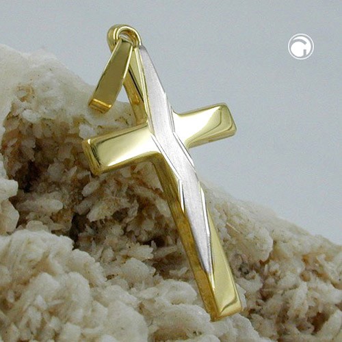Anhänger 23mm Kreuz bicolor 375 Gold