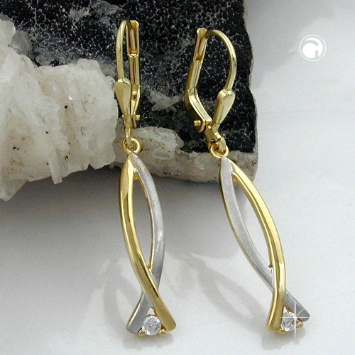 Ohrring bicolor mit Zirkonia 375 Gold