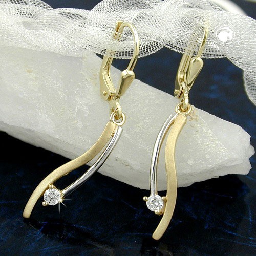 Ohrring bicolor mit Zirkonia 375 Gold