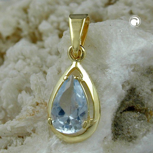 Anhänger Tropfen aqua 375 Gold