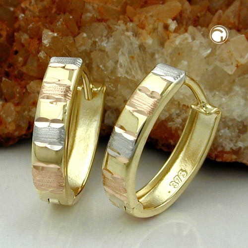 Creolen Ohrringe tricolor diamantiert 375 Gold