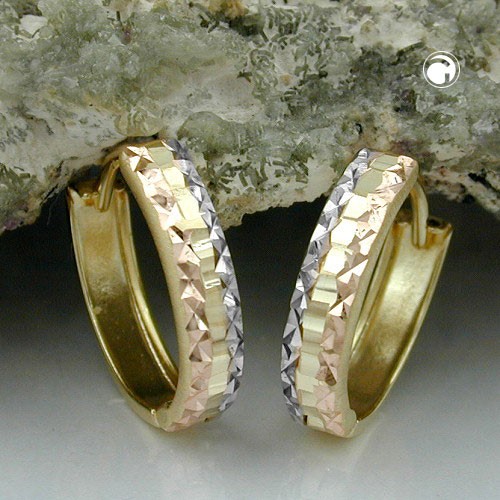 Creolen Ohrringe tricolor diamantiert 375 Gold