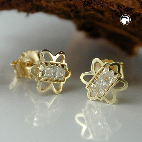 Ohrstecker Blume mit 2 Zirkonias 375 Gold