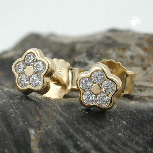 Ohrstecker kleine Blume Zirkonia 375 Gold