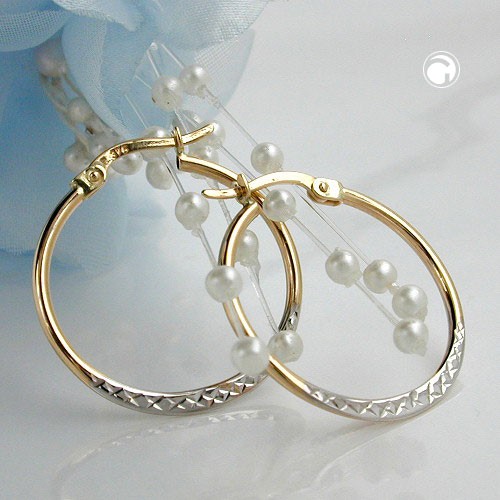 Creolen Ohrringe bicolor diamantiert 375 Gold