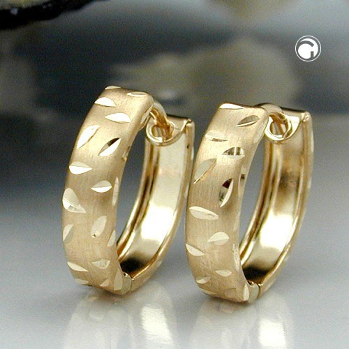Creolen Ohrringe vorn matt diamantiert 375 Gold