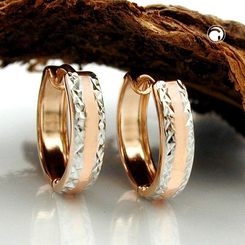 Creolen Ohrringe bicolor diamantiert 375 Rotgold