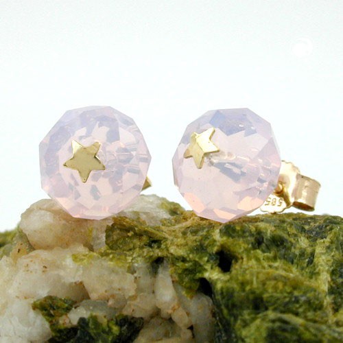 Ohrstecker Glas-rosa-pink Stern 585 Gold