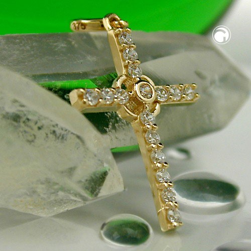 Anhänger Kreuz mit Zirkonias 375 Gold