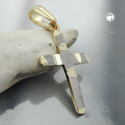 Anhänger Kreuz bicolor 375 Gold