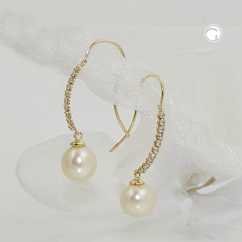 Ohrhaken mit Perle/Zirkonias 375 Gold