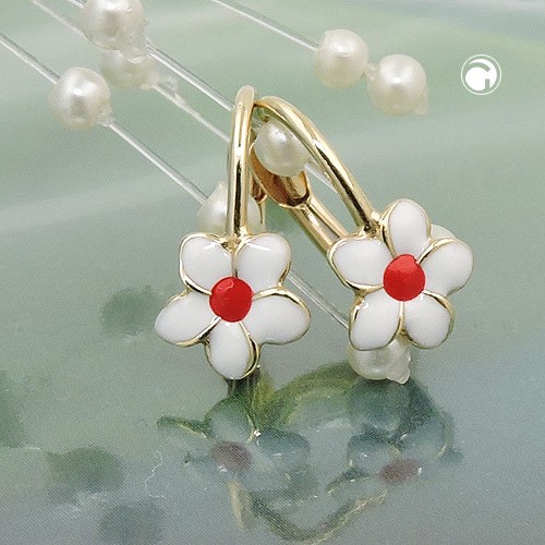 Ohrring Blume weiß-rot 375 Gold