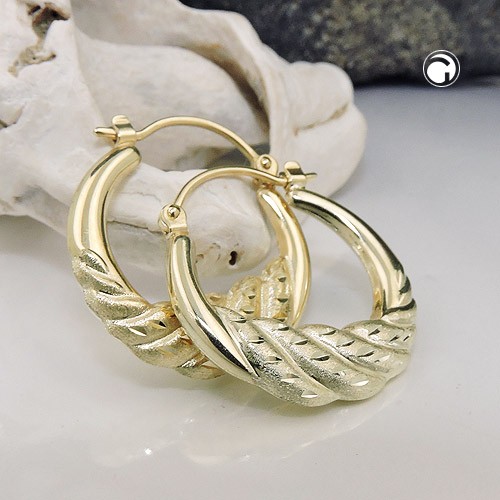 Creolen Ohrringe matt diamantiert glänzend 585 Gold