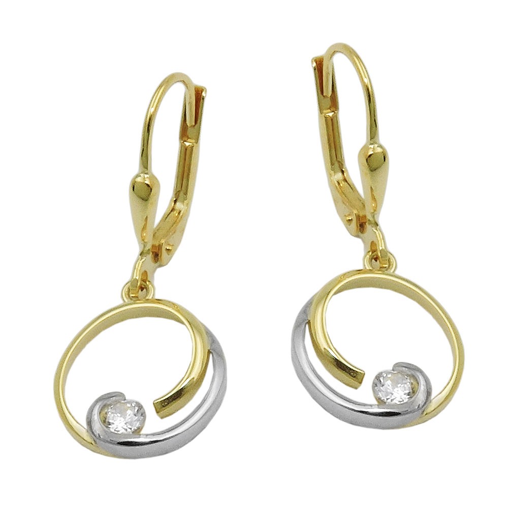 Ohrringe mit Klappbügel Brisur bicolor Kreis mit Zirkonia 375 Gold