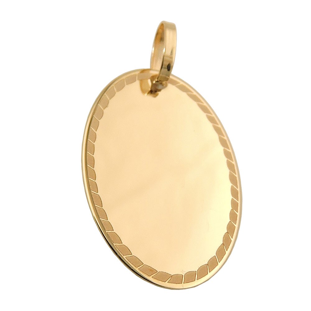 Anhänger Gravurplatte oval mit Rand 375 Gold