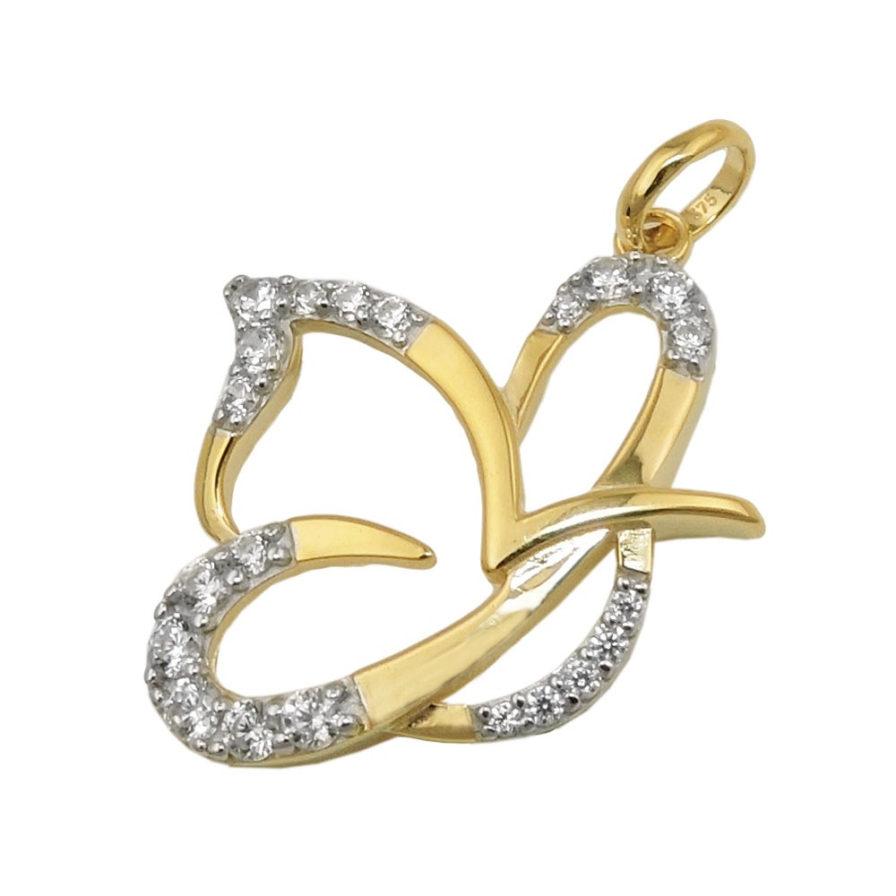 Anhänger stilisierter Schmetterling mit Zirkonias 375 Gold