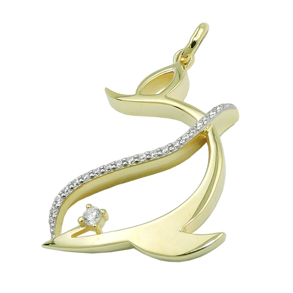 Anhänger stilisierter Delfin mit Zirkonias 375 Gold
