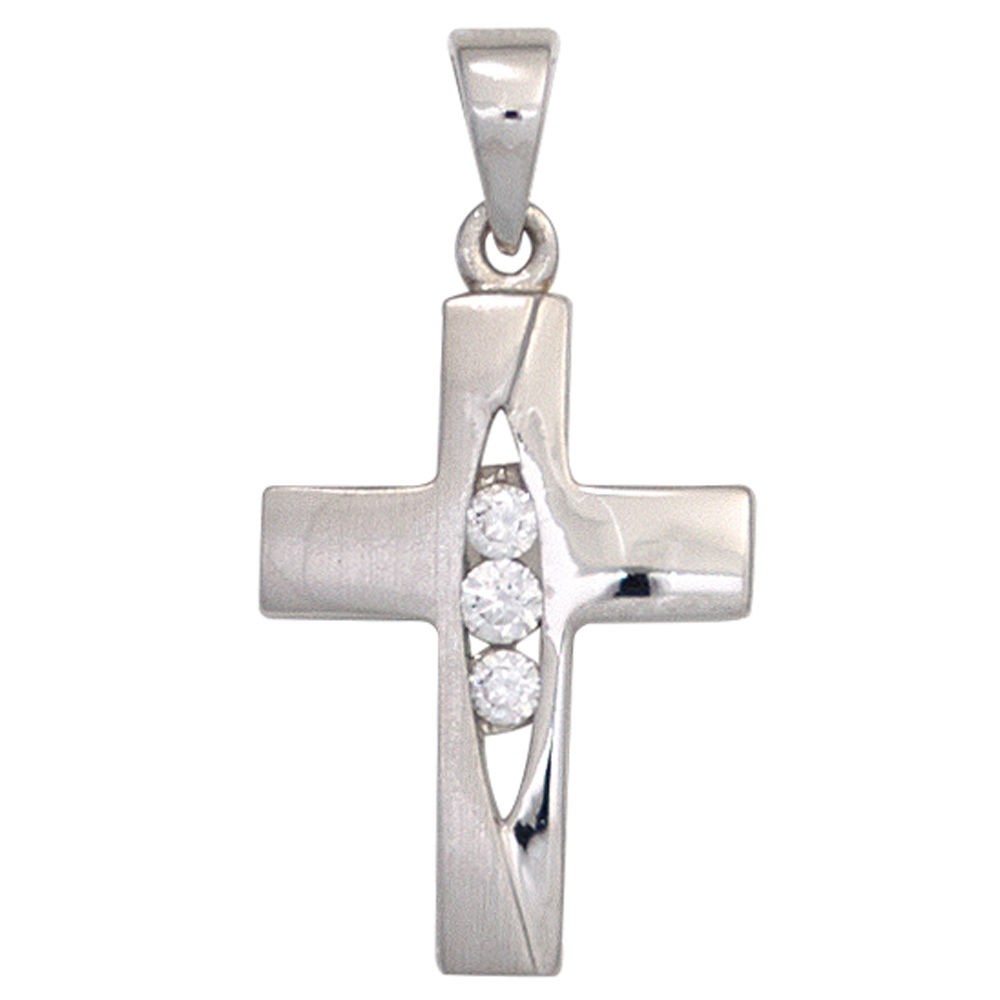 Anhänger Kreuz 925 Sterling Silber mattiert 3 Zirkonia Kreuzanhänger Silberkreuz