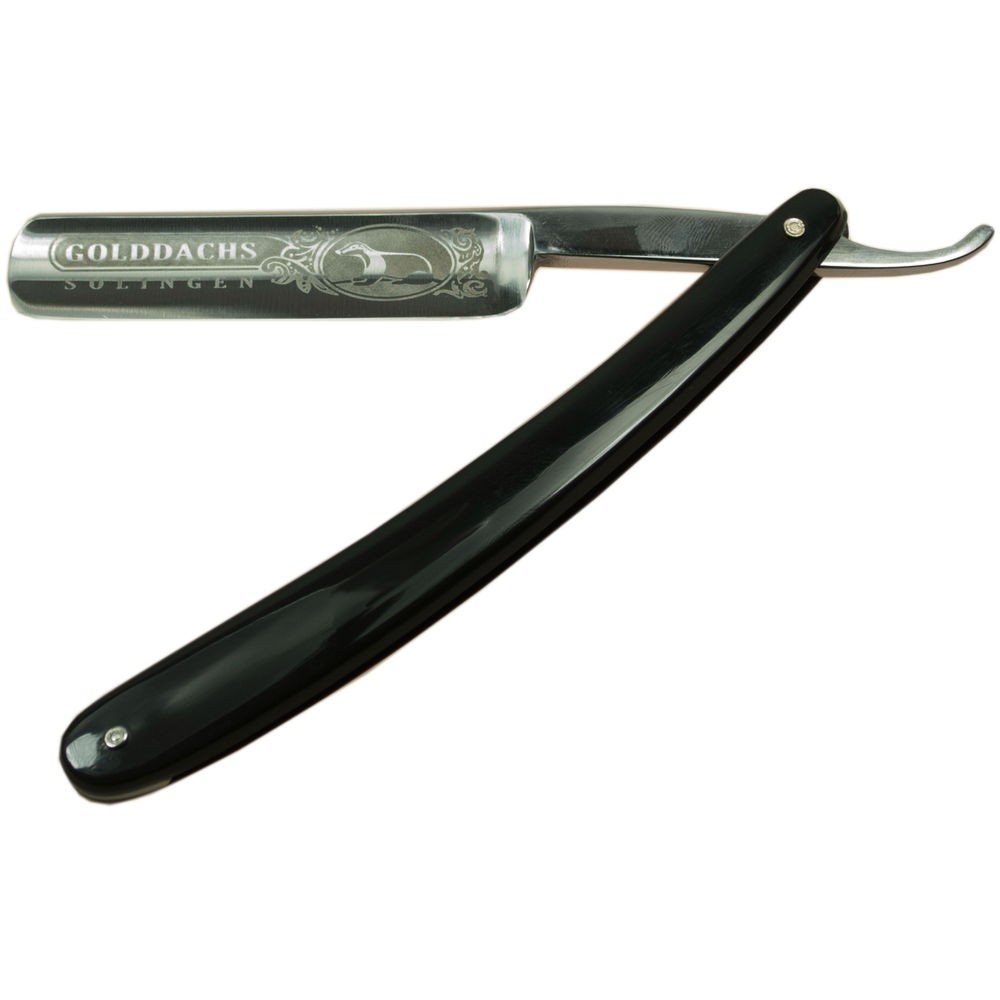 Golddachs Rasiermesser traditionell, Schalen aus schwarzem Kunststoff