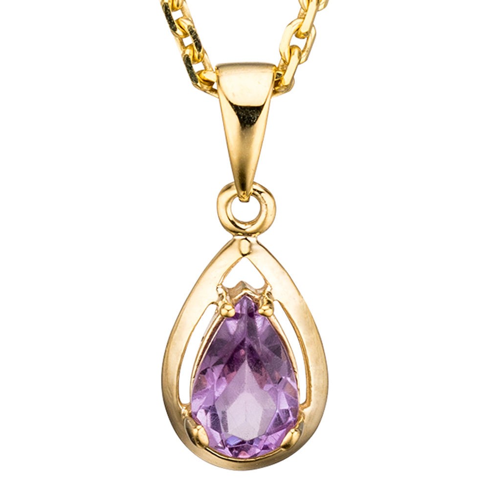 Anhänger Tropfen 333 Gelbgold 1 Amethyst lila violett Goldanhänger
