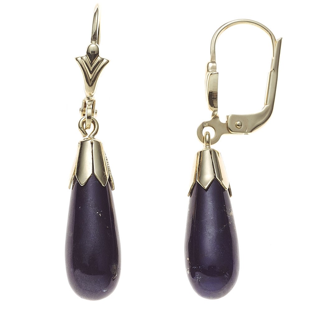 Boutons Tropfen 333 Gelbgold 2 Lapislazuli blau Ohrringe Ohrhänger