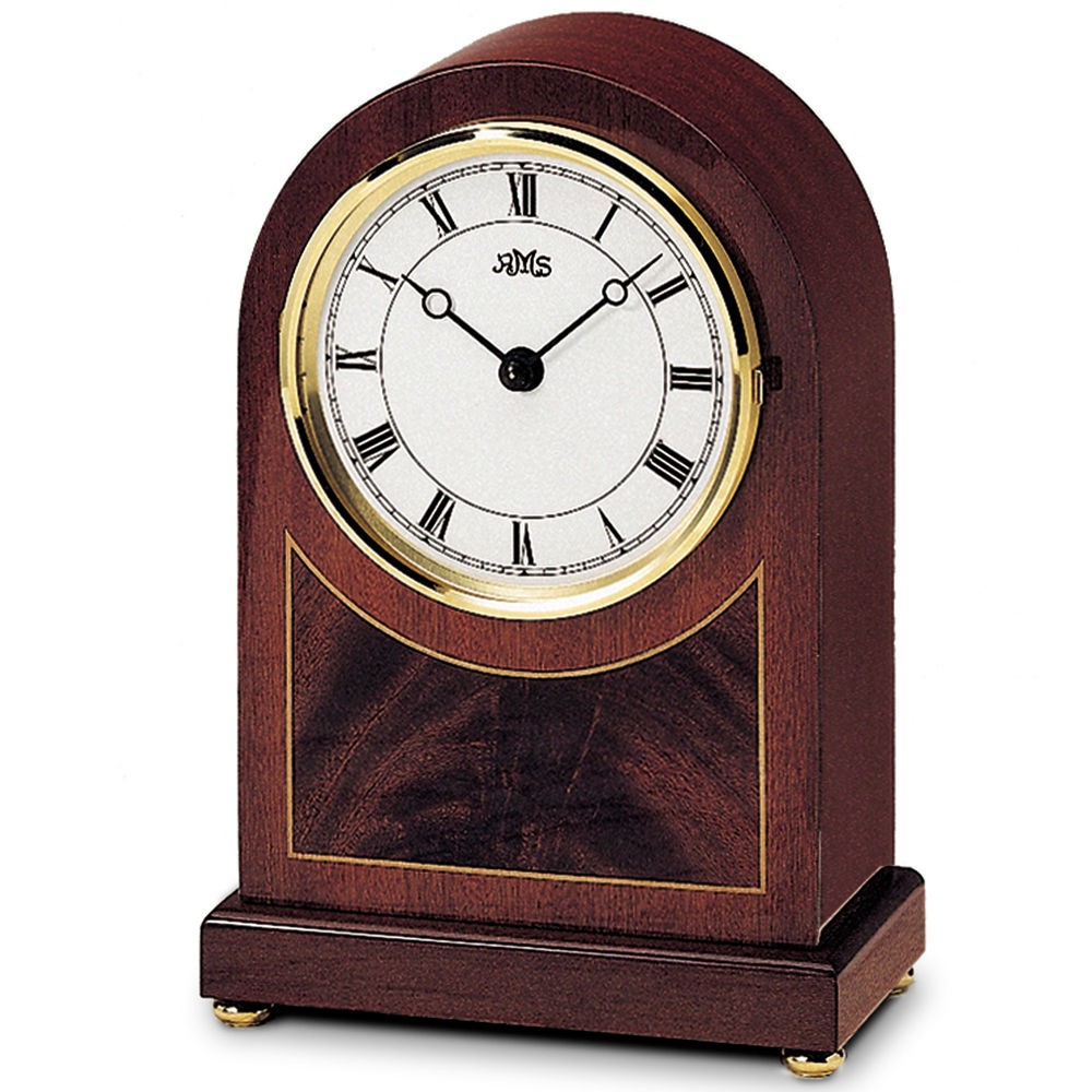 Tischuhr Stiluhr Quarz analog aus Holz Mahagoni furniert mit Messing