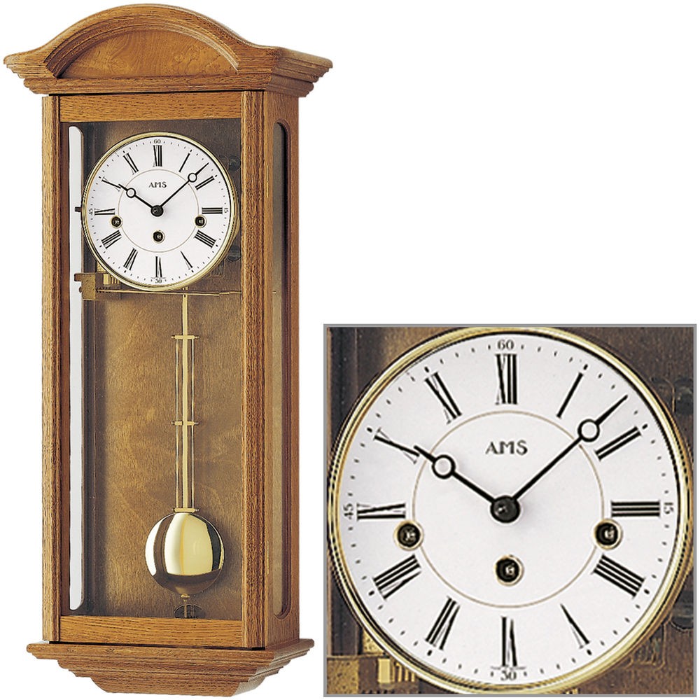 Regulator mit Pendel Holz Eiche massiv Pendeluhr Mineralglas