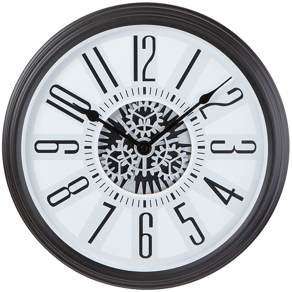 Wanduhr Quarz analog grau weiß Skelett sichtbare Zahnräder