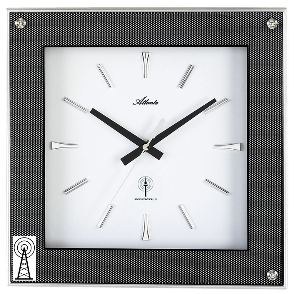 Funkwanduhr analog eckig Carbon Optik mit Glas