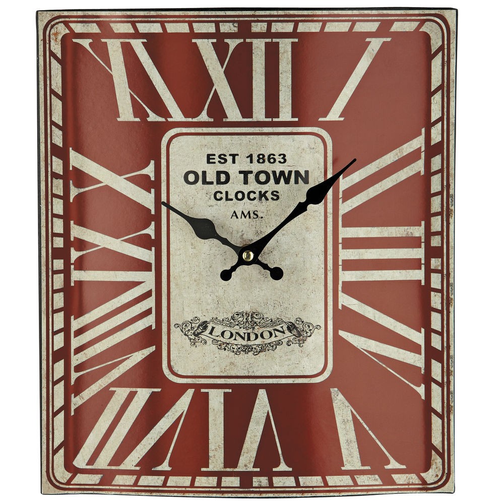 Wanduhr Quarz analog rot eckig vintage antik retro shabby