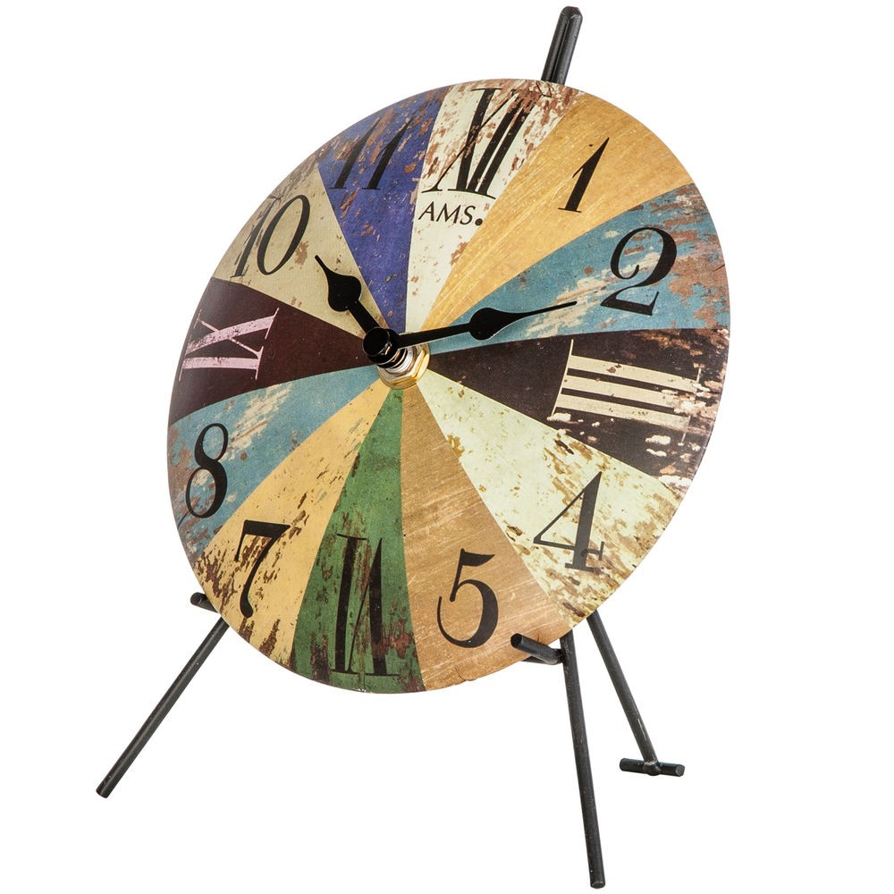 Tischuhr Quarz analog bunt schräg Metall vintage shabby antik