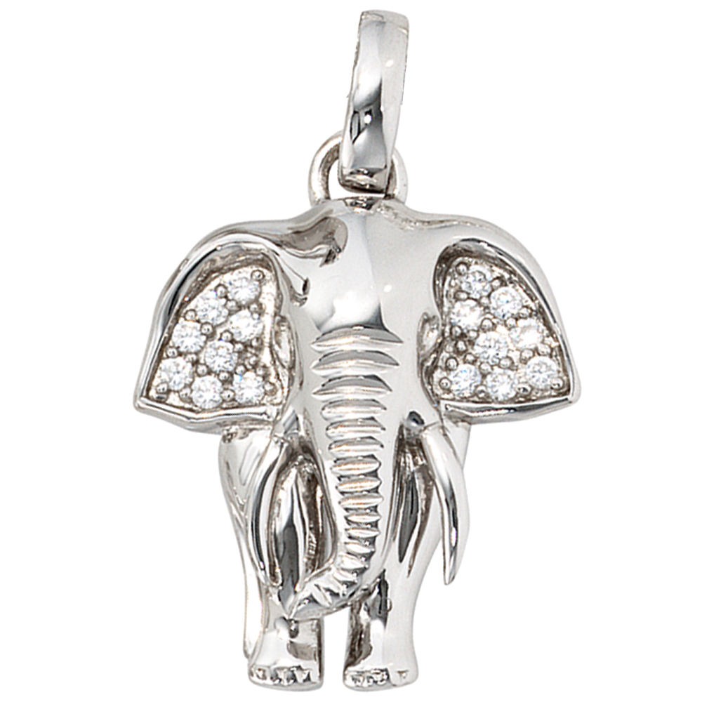 Anhänger Elefant 925 Sterling Silber rhodiniert mit Zirkonia Kettenanhänger