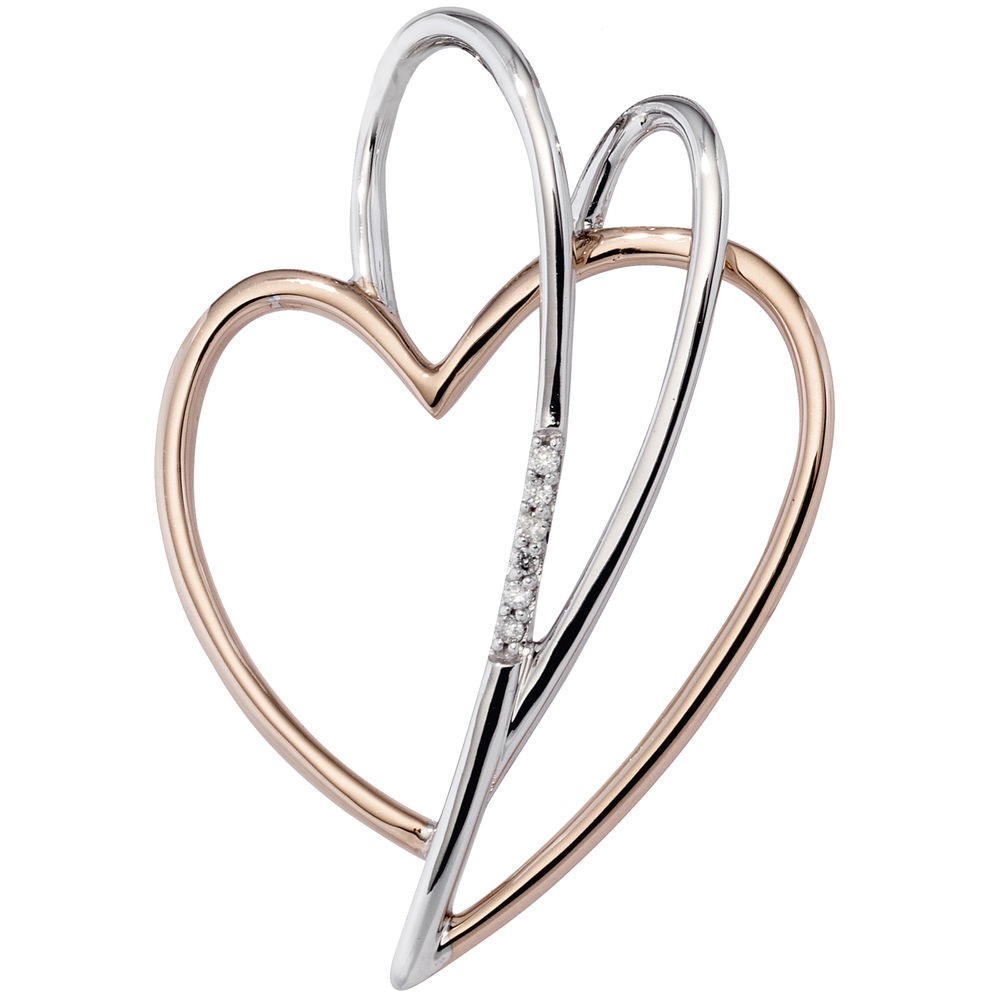 Anhänger Herz 585 Rotgold bicolor 6 Diamanten Brillanten Herzanhänger