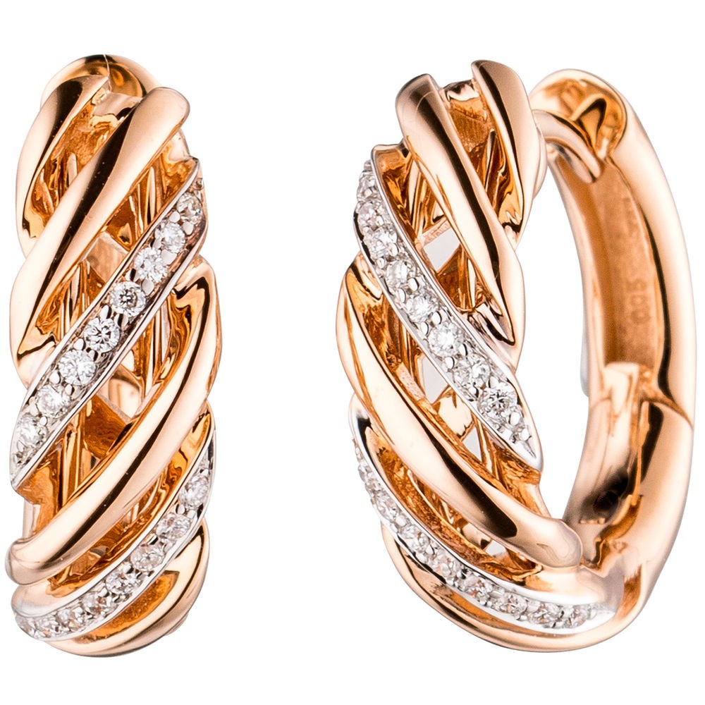 Creolen rund 585 Rotgold 32 Diamanten Brillanten Ohrringe Goldcreolen