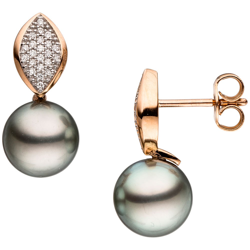 Ohrhänger 585 Rotgold 44 Diamanten Brillanten 2 Tahiti Perlen Ohrringe
