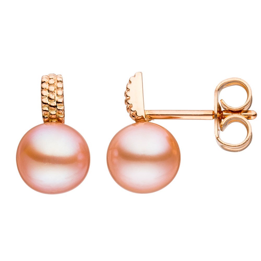 Ohrstecker 585 Rotgold 2 rosa Süßwasser Perlen rosa rosé Ohrringe
