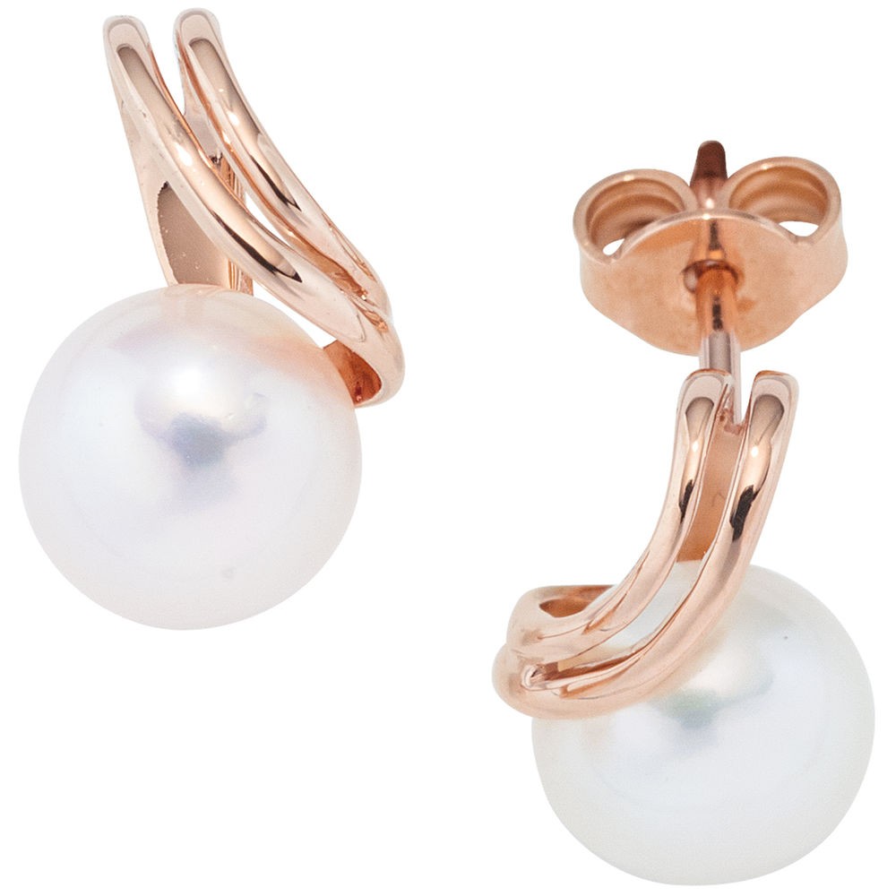 Ohrstecker 585 Rotgold 2 Süßwasser Perlen Ohrringe Perlenohrstecker