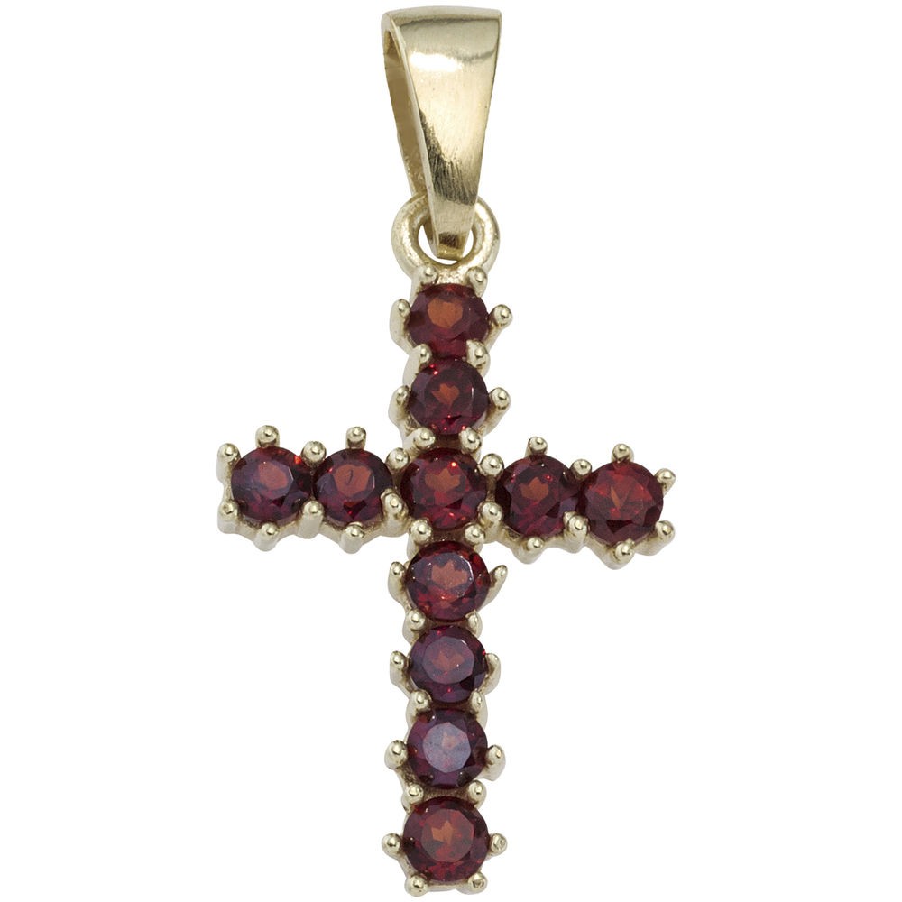 Anhänger Kreuz 333 Gelbgold 11 Granate rot Kreuzanhänger Goldkreuz